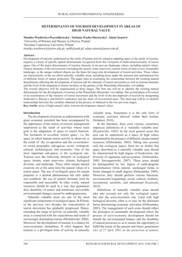 Determinants of Tourism Development in Areas of High Natural Value