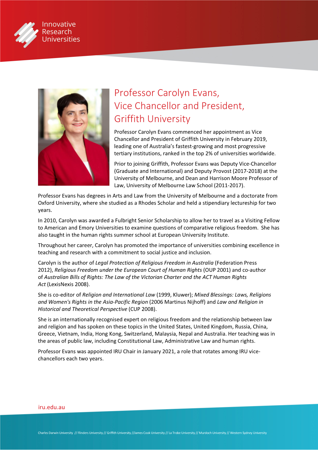 Professor Carolyn Evans, Vice Chancellor and President, Griffith