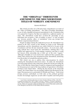 The Misunderstood Titles of Nobility Amendment