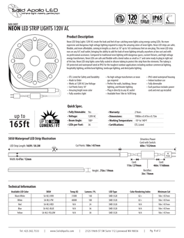 Driverless Neon LED Strip Light Data Sheet