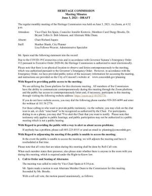 HERITAGE COMMISSION Meeting Minutes June 3, 2021 - DRAFT