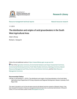 The Distribution and Origins of Acid Groundwaters in the South West Agricultural Area