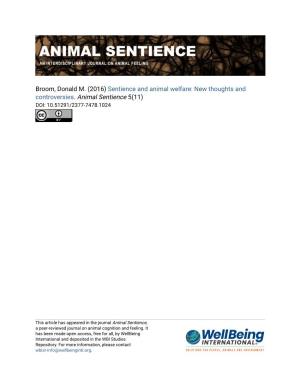 Sentience and Animal Welfare: New Thoughts and Controversies