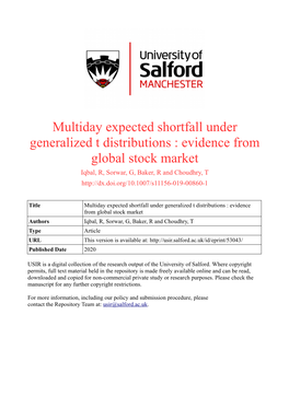 Multiday Expected Shortfall Under Generalized T Distributions
