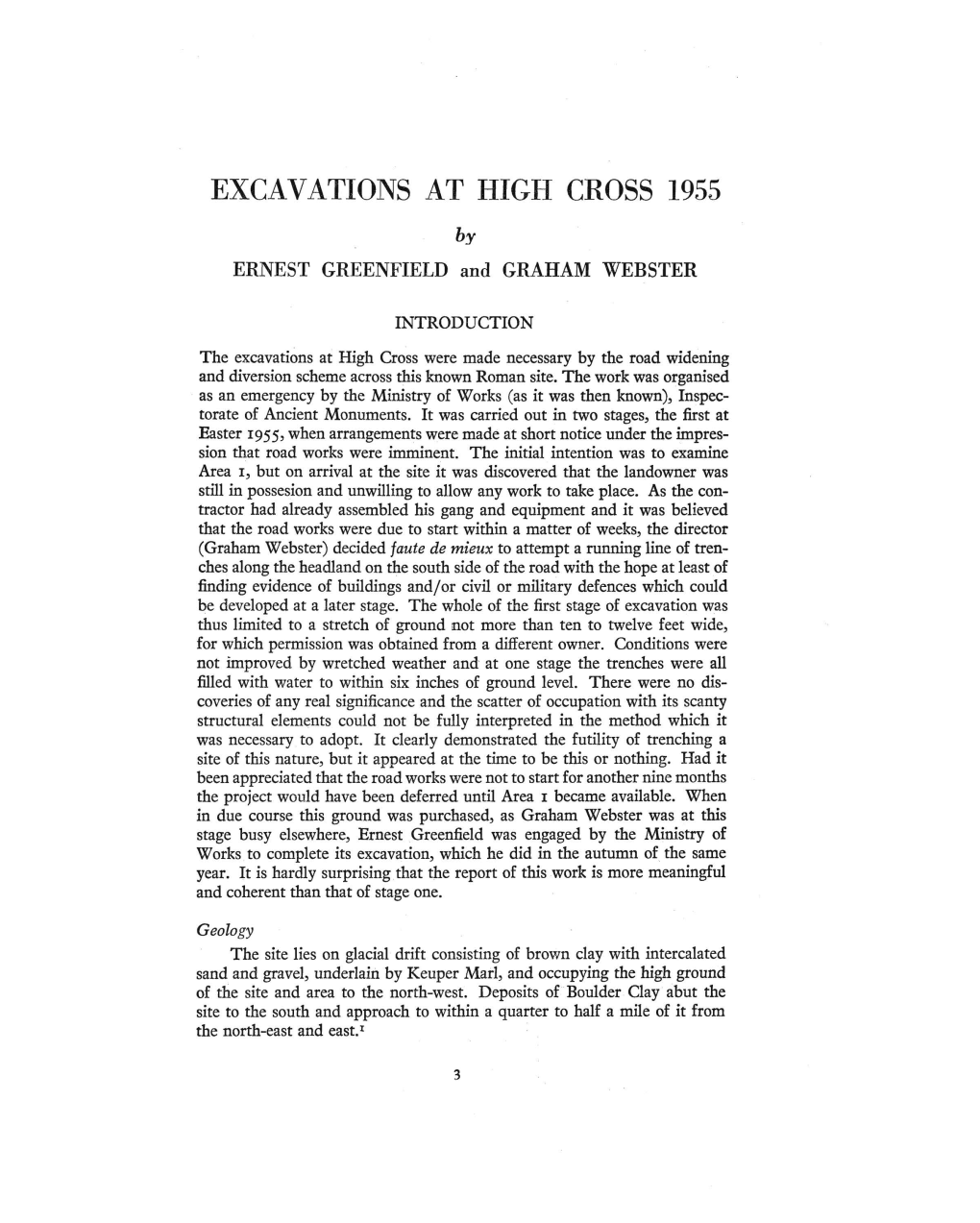 EXCAVATIONS at HIGH CROSS 1955 by ERNEST GREENFIELD and GRAHAM WEBSTER