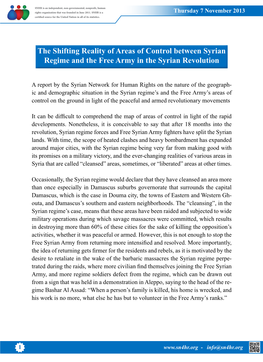 The Shifting Reality of Areas of Control Between Syrian Regime and the Free Army in the Syrian Revolution