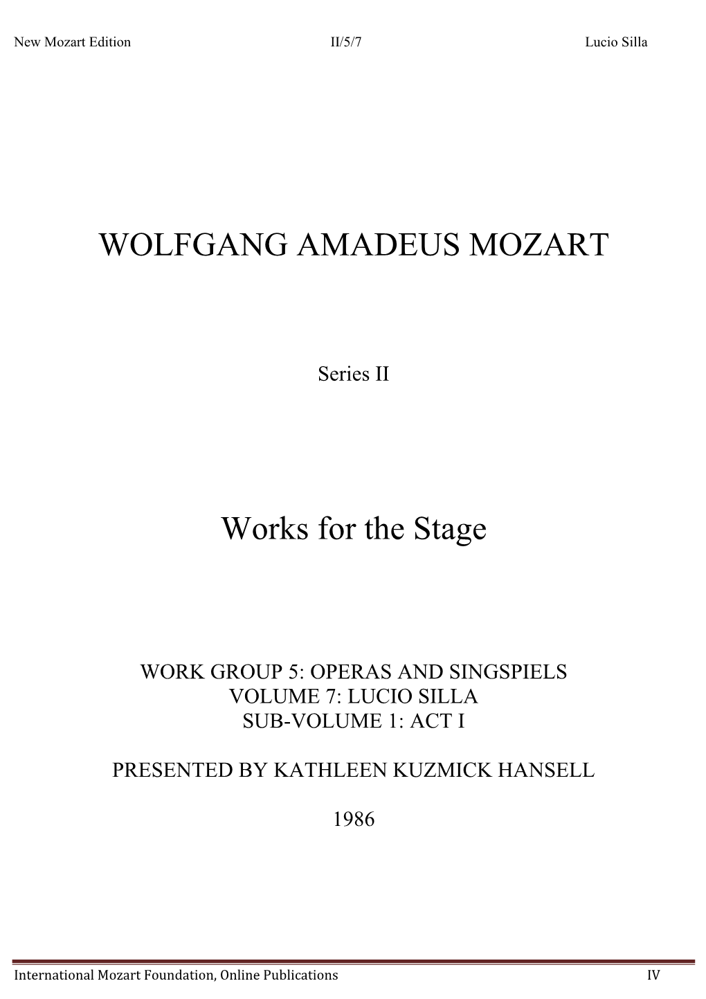 WOLFGANG AMADEUS MOZART Works for The