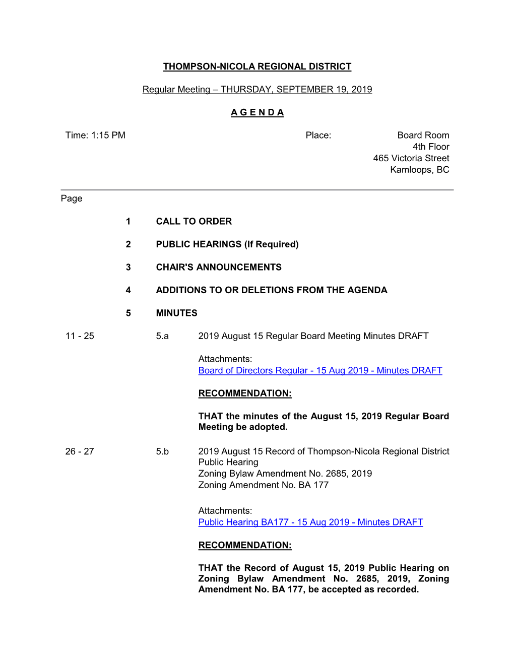 Board of Directors Regular - 15 Aug 2019 - Minutes DRAFT