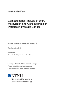 Computational Analysis of DNA Methylation and Gene Expression Patterns in Prostate Cancer