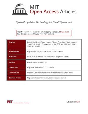 Space Propulsion Technology for Small Spacecraft