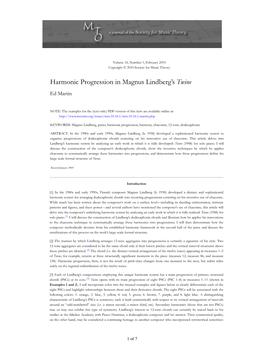 MTO 16.1: Martin, Harmonic Progression in Twine