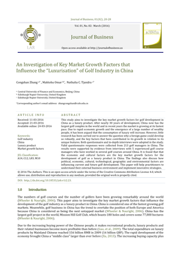 An Investigation of Key Market Growth Factors That Influence the “Luxurisation” of Golf Industry in China