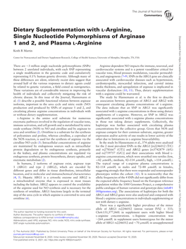 Dietary Supplementation with L-Arginine, Single Nucleotide