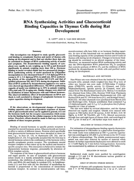 RNA Synthesizing Activities and Glucocorticoid Binding Capacities in Thymus Cells During Rat Development