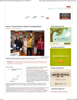 Return of Sacred Items Heals Onondaga Nation - ICTMN.Com