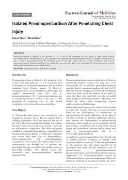 Isolated Pneumopericardium After Penetrating Chest Injury