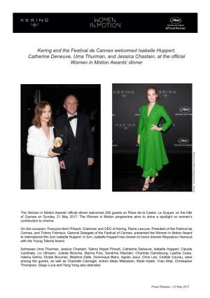 Kering and the Festival De Cannes Welcomed Isabelle Huppert
