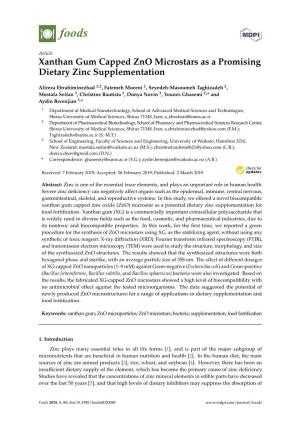 Xanthan Gum Capped Zno Microstars As a Promising Dietary Zinc Supplementation