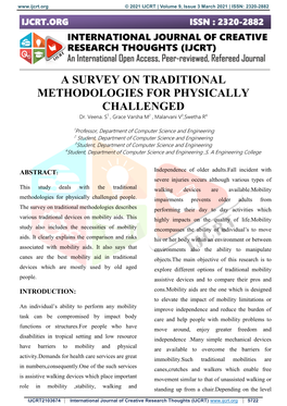 A SURVEY on TRADITIONAL METHODOLOGIES for PHYSICALLY CHALLENGED Dr
