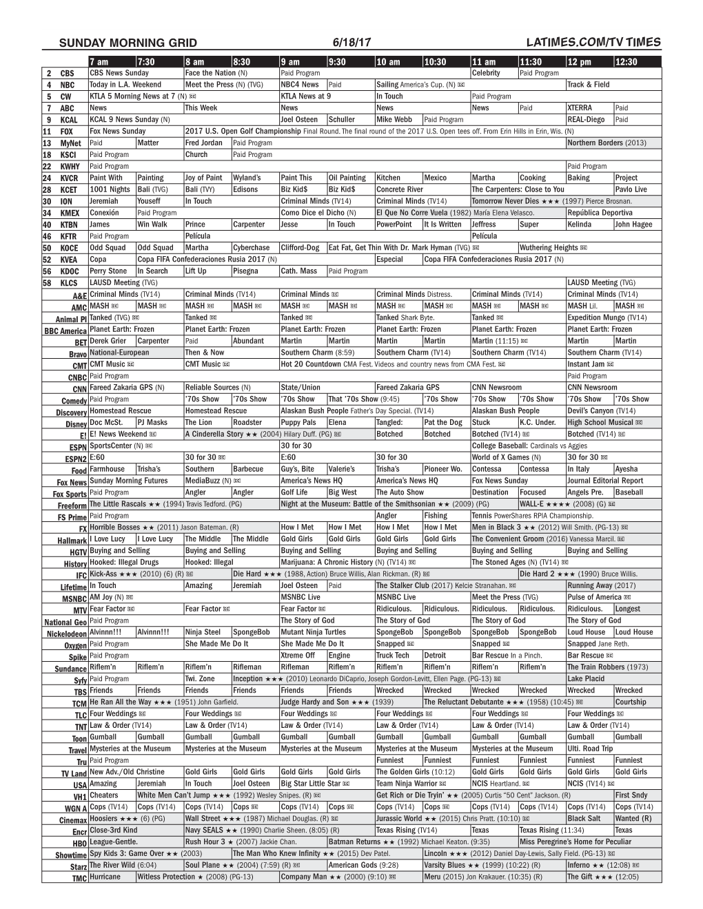 Sunday Morning Grid 6/18/17 Latimes.Com/Tv Times