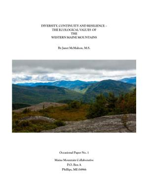 The Ecological Values of the Western Maine Mountains