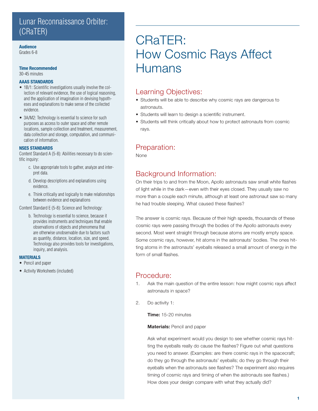 Crater: How Cosmic Rays Affect Humans