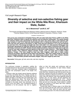 Diversity of Selective and Non-Selective Fishing Gear and Their Impact on the White Nile River, Khartoum State, Sudan