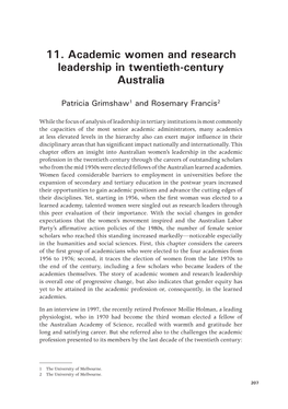 11. Academic Women and Research Leadership in Twentieth-Century Australia
