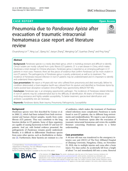 Pneumonia Due to Pandoraea Apista After Evacuation of Traumatic Intracranial Hematomas:A Case Report and Literature Review