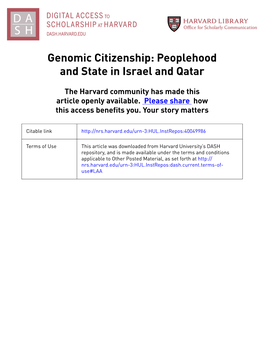 Genomic Citizenship: Peoplehood and State in Israel and Qatar