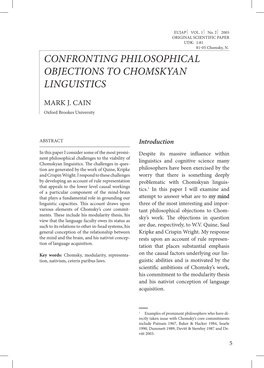 Confronting Philosophical Objections to Chomskyan Linguistics