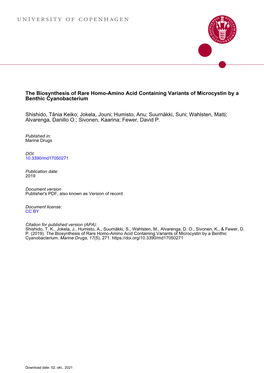 The Biosynthesis of Rare Homo-Amino Acid Containing Variants of Microcystin by a Benthic Cyanobacterium