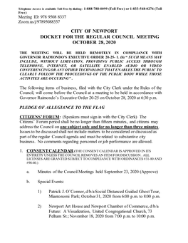 City of Newport Docket for the Regular Council Meeting October 28, 2020