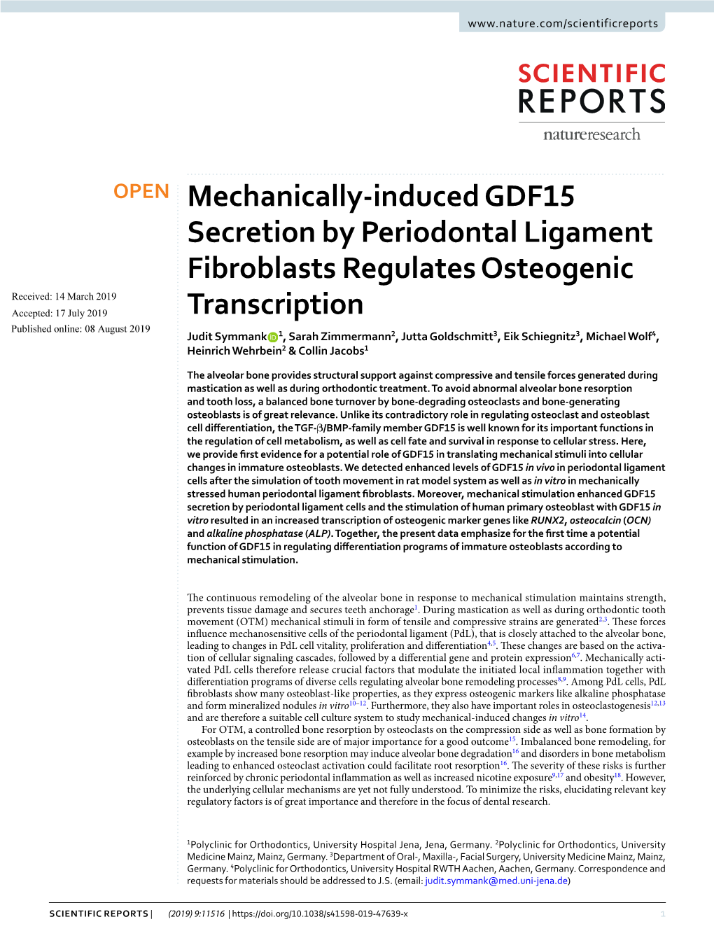 Mechanically-Induced GDF15 Secretion by Periodontal Ligament