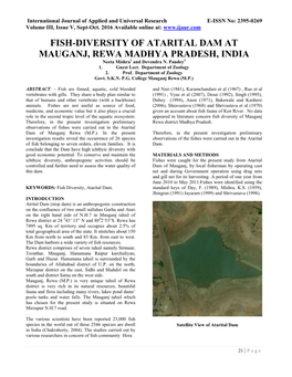 FISH-DIVERSITY of ATARITAL DAM at MAUGANJ, REWA MADHYA PRADESH, INDIA Neeta Mishra1 and Devendra N