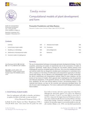 Computational Models of Plant Development and Form