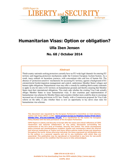 Humanitarian Visas: Option Or Obligation? Ulla Iben Jensen No