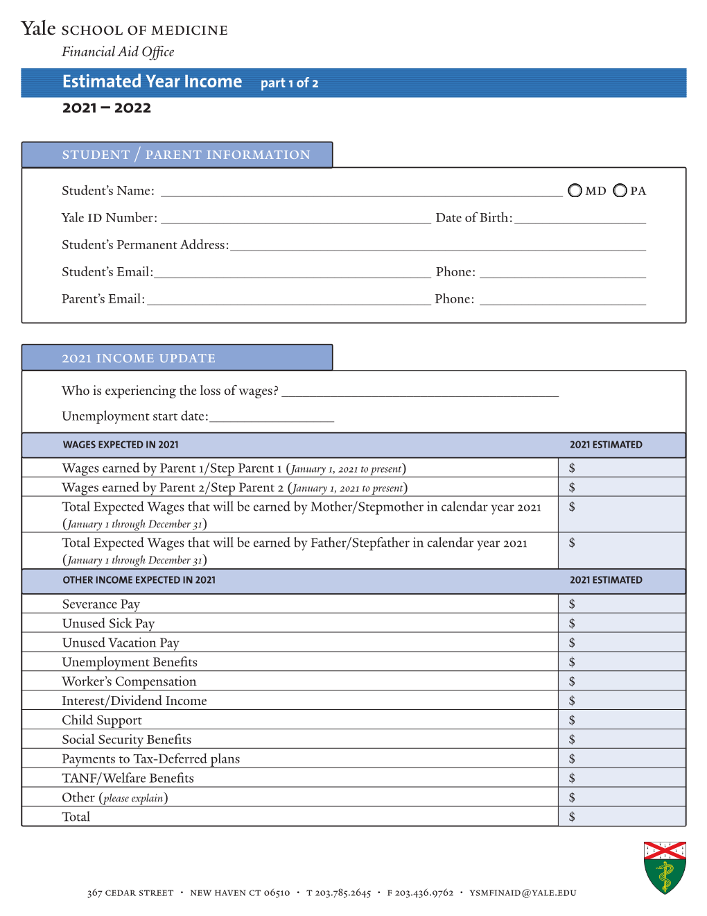 Estimated Year Income Part 1 of 2 2021 – 2022