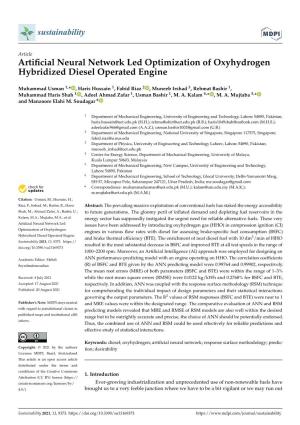 Artificial Neural Network Led Optimization of Oxyhydrogen Hybridized Diesel Operated Engine
