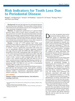 Risk Indicators for Tooth Loss Due to Periodontal Disease Khalaf F