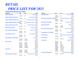 Retail Price List for 2021