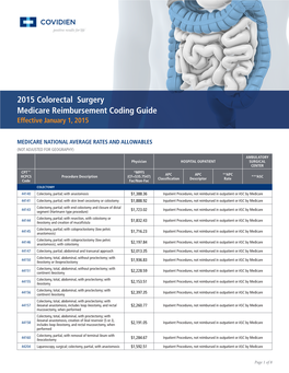 2015 Colorectal Surgery Medicare Reimbursement Coding Guide Effective January 1, 2015