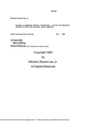 University Microfilms Copyright 1984 by Mitchell, Reavis Lee, Jr. All