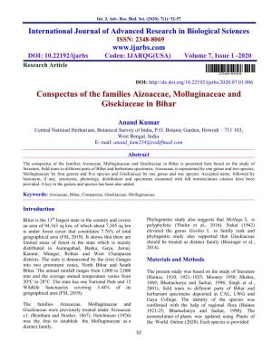 Conspectus of the Families Aizoaceae, Molluginaceae and Gisekiaceae in Bihar