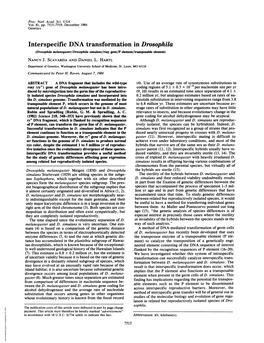 Interspecific DNA Transformation in Drosophila (Drosophila Melanogaster/Drosophila Simulans/Rosy Gene/P Element/Transposable Element) NANCY J