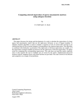 Computing Selected Eigenvalues of Sparse Unsymmetric Matrices Using Subspace Iteration
