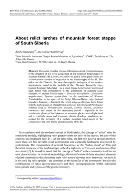 About Relict Larches of Mountain Forest Steppe of South Siberia