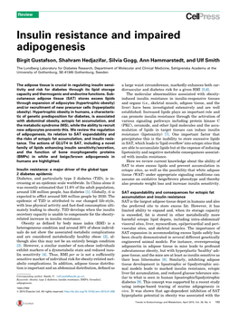 Insulin Resistance and Impaired Adipogenesis