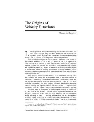 The Origins of Velocity Functions