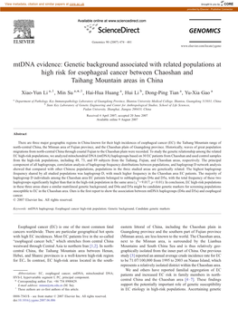 Mtdna Evidence: Genetic Background Associated with Related Populations at High Risk for Esophageal Cancer Between Chaoshan and T